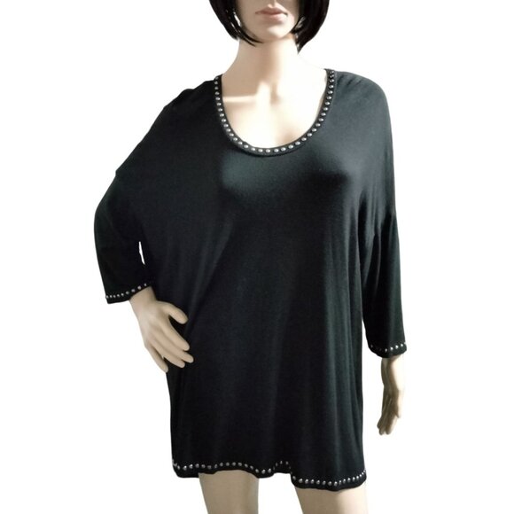 Premise Studio Studded Neckline Hem & 3/4 Sleeve Black Top Size 0X - Picture 2 of 7